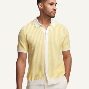 Paul Fredrick Yellow and White Striped Shirt Cotton